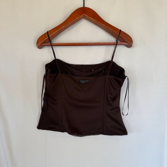 Vintage Y2K BCBG MAXAZRIA Brown Sequin Mesh Overlay Bustier Corset Top Size L - Picture 10 of 13